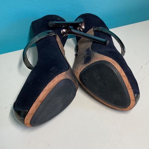 L. A. M. B. Gwen Stefani Womens Size 8 Black Leather Spike 4" Heels 1" Platform - Picture 14 of 16